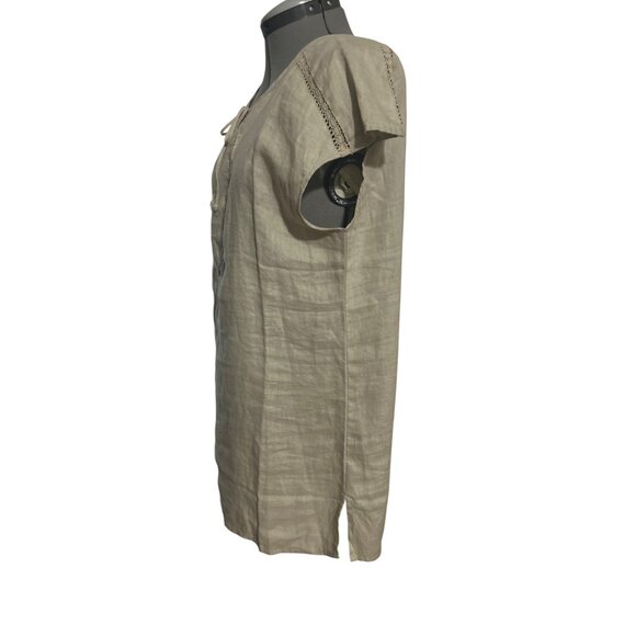 Ellen Tracy Sleeveless Linen Crochet Trim Tunic Top Sandstone Color Size M - Picture 2 of 8